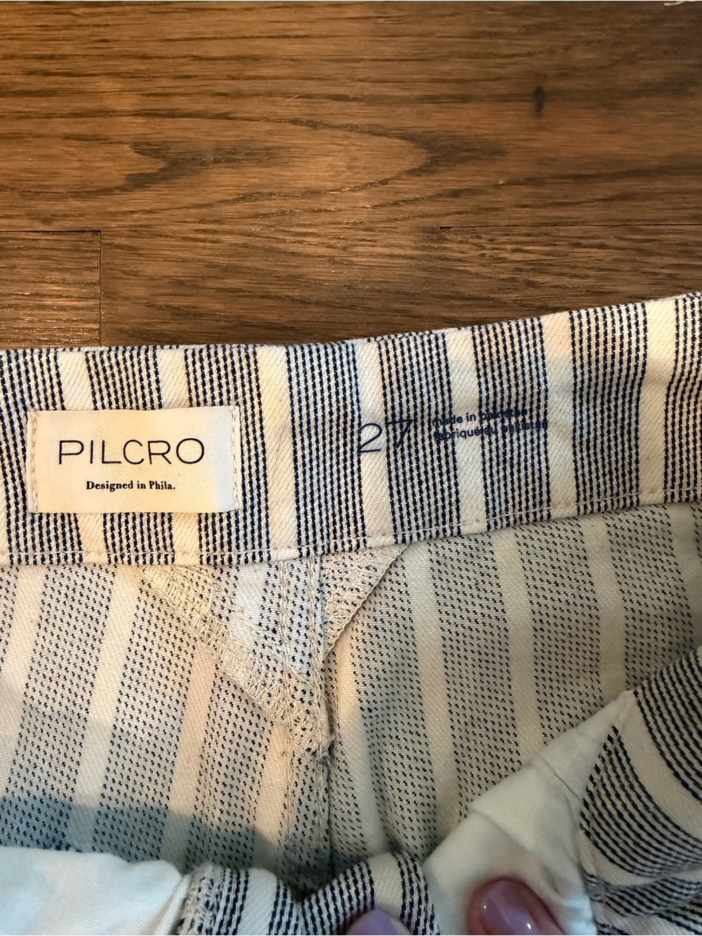 Pilcro women’s Striped Chinos in Navy and Cream